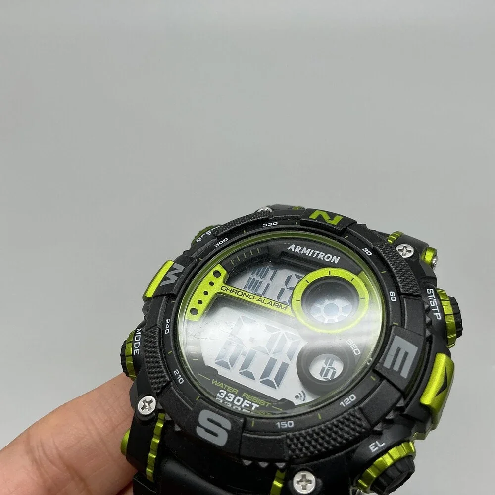 Armitron Pro Sport Mens Watch 54mm Digital Black Green Chrono Alarm 40/8284